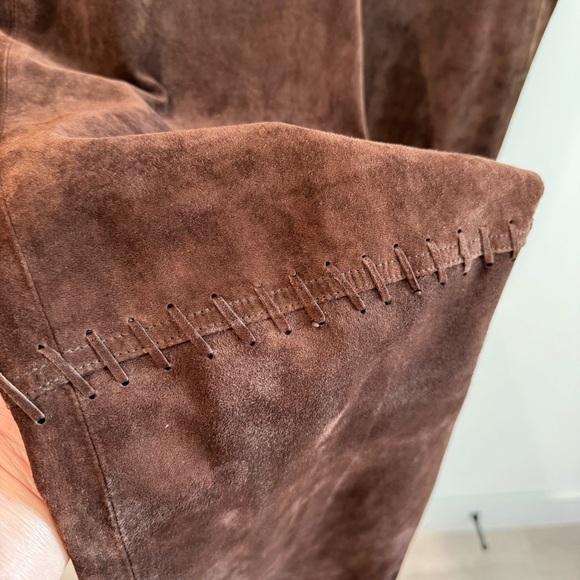 Vintage Nancy Bolen City Girl Petite Brown Suede Whipstitch Pants Size 6P - Picture 2 of 8